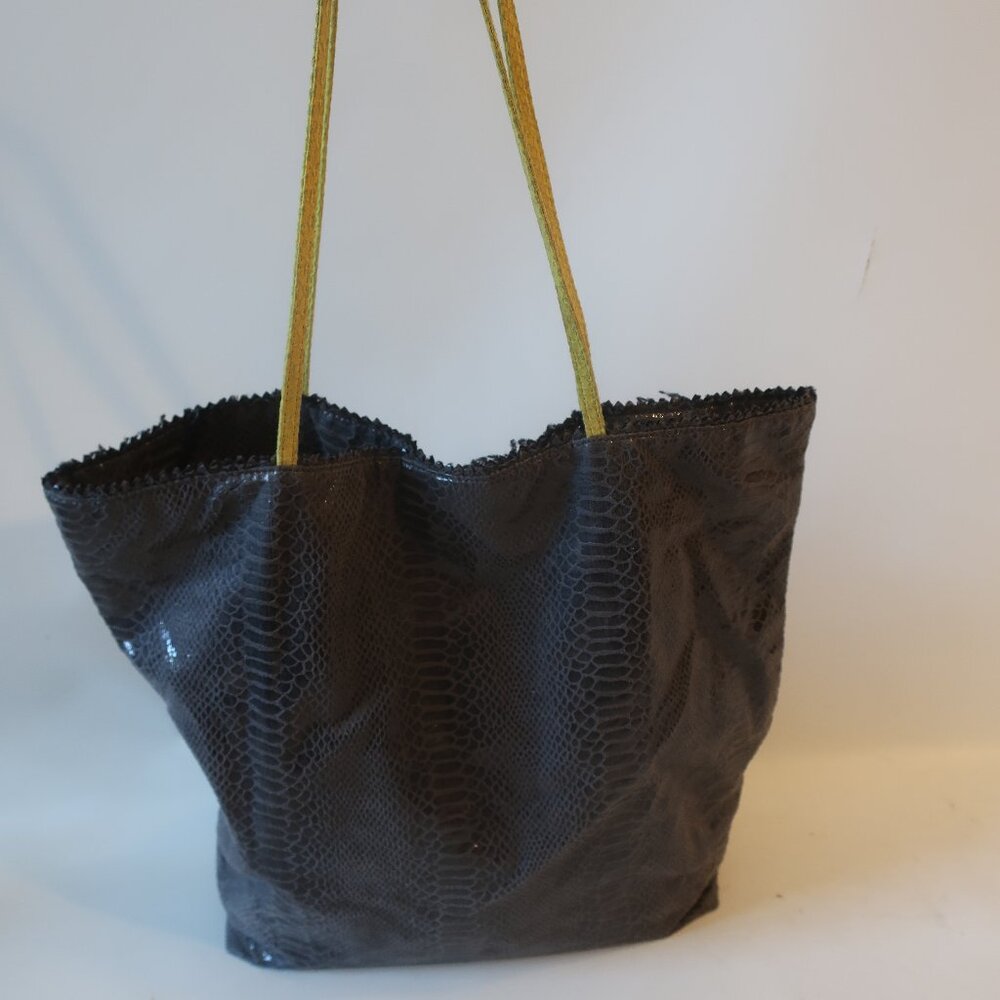 Womens Carlos Falchi Gray Yellow Python Print Fat… - image 5